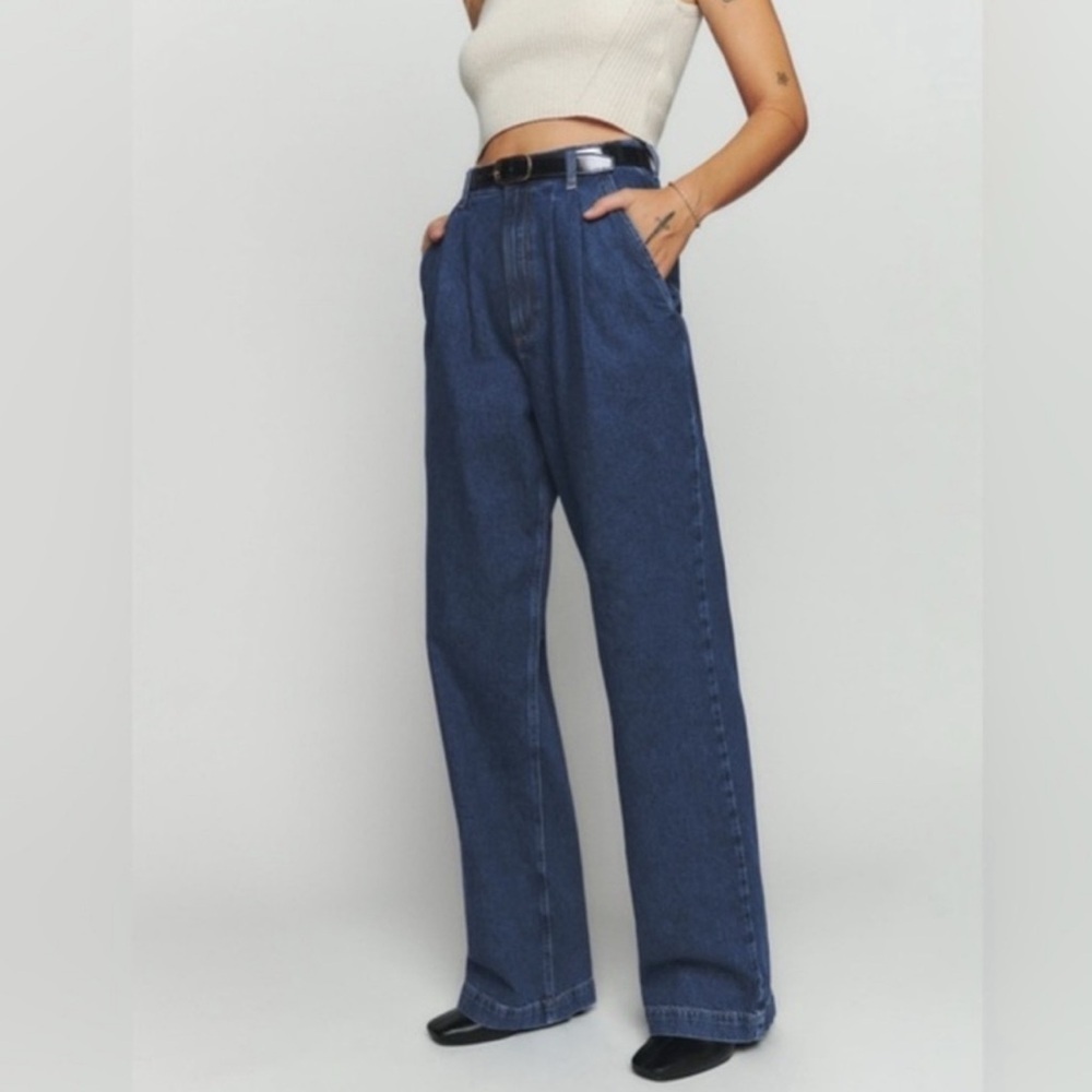 Reformation Dark Blue Wide Leg Jeans
